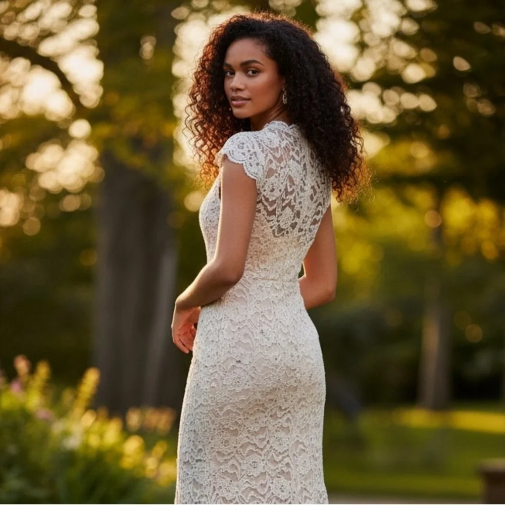 Jump Apparel Cocktail/Prom/Party Dress Juniors Cream/Nude Lace Size-11 EUC - Picture 3 of 12